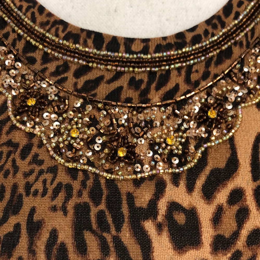 Bloomingdales vintage embellished animal print knit top S - Picture 4 of 8